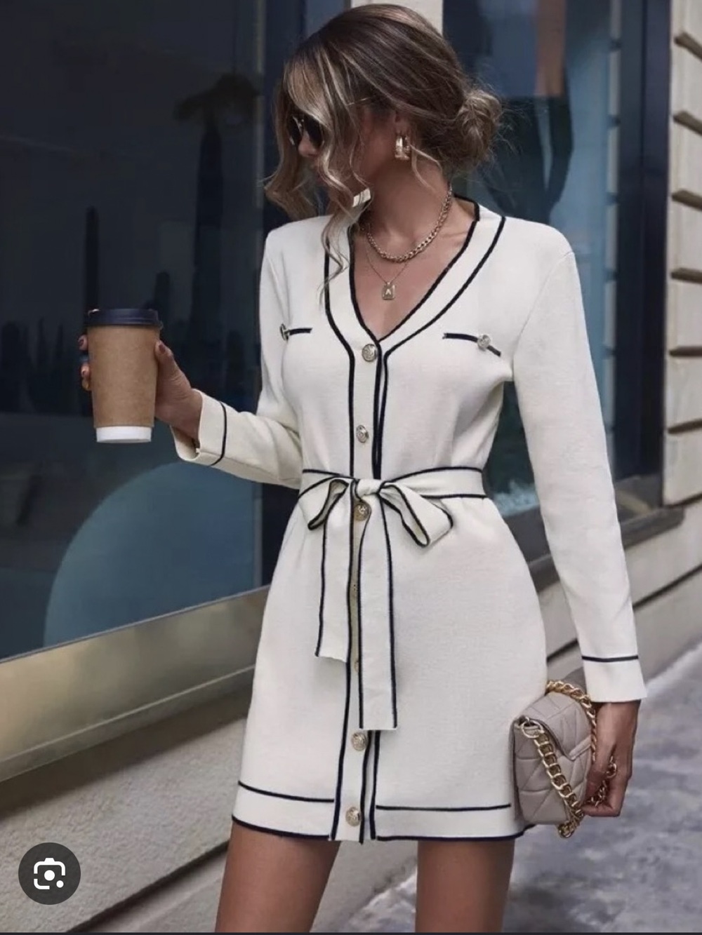 Lovers + Friends Cream Knit Mini Dress with Black Trim